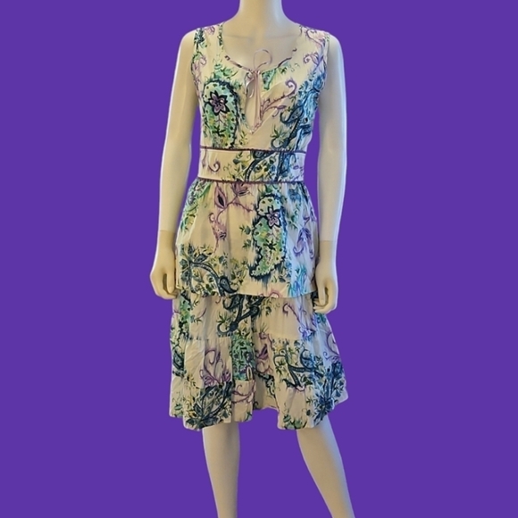 VTG CENTRAL FALLS Project X Floral Paisley Sleeveless Split Neck Tier Skirt Set - Picture 1 of 12
